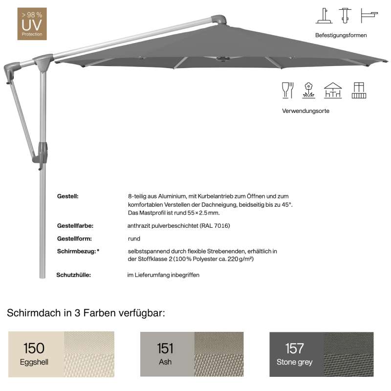 GLATZ Sonnenschirm SUNWING® CASA easy rund ø 330 cm in 3 Farben Ampelschirm Stoffklasse 2