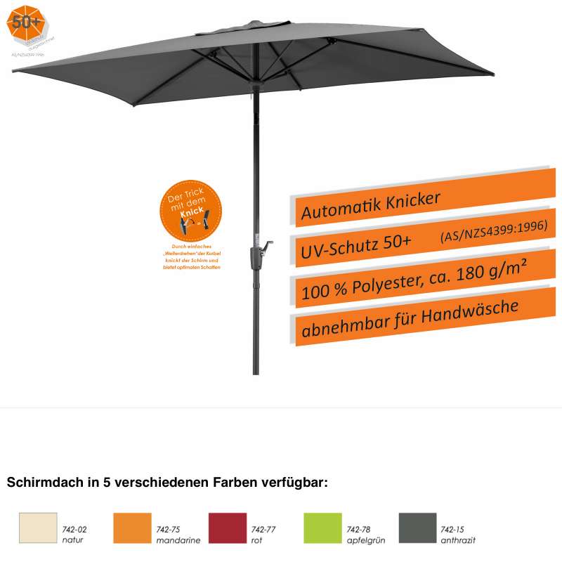 Schneider Schirme Tunis Sonnenschirm 270 x 150 cm eckig 5 Farben Mittelmastschirm Balkonschirm