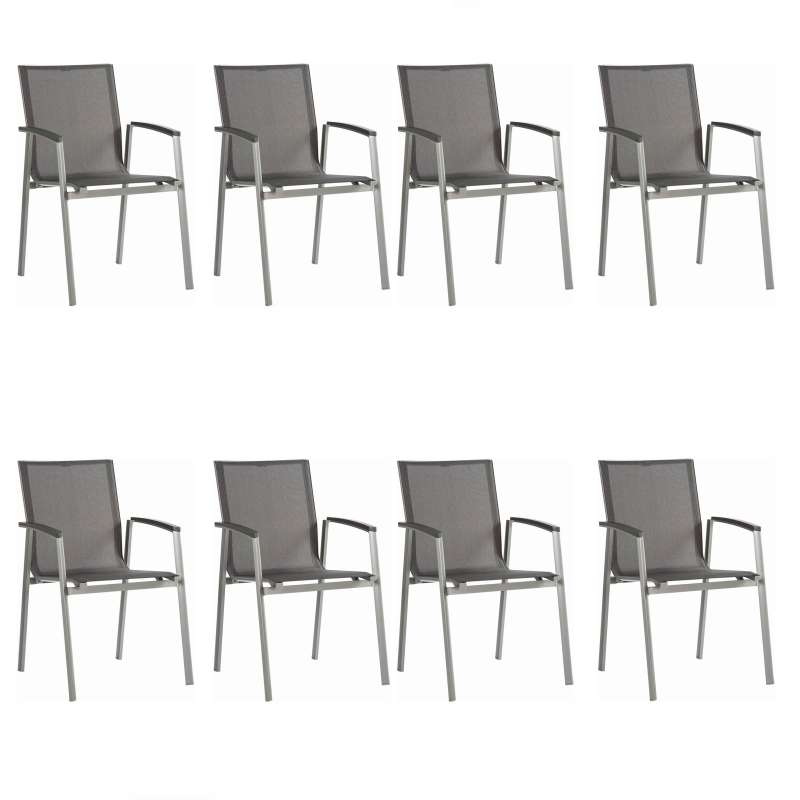 Stern 8er-Set Stapelsessel New Top Aluminium graphit/Textilen silbergrau Gartenstuhl Stapelstuhl