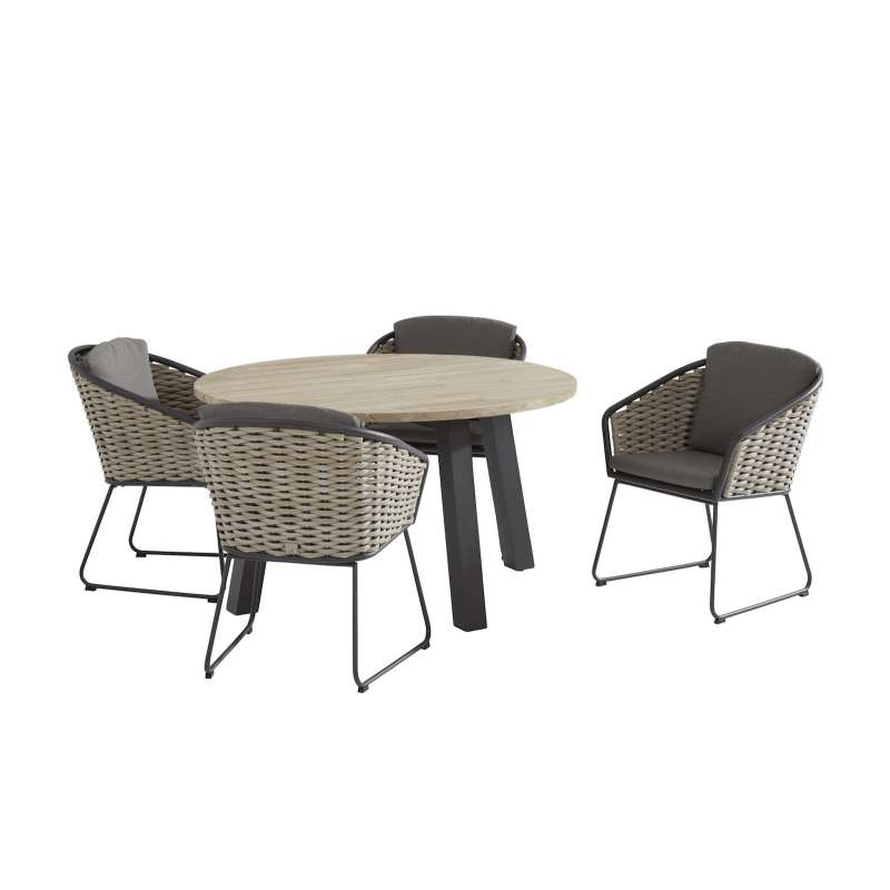 Aqua-Saar Coconut Dream Dining 5-teilige Sitzgruppe Tisch ø 130 cm Teakholz Komplettset