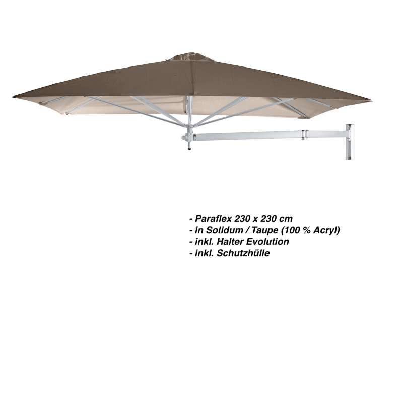 Umbrosa Paraflex 230 x 230 cm Sonnenschirm Solidum Taupe SET Wandschirm inkl. Halterung