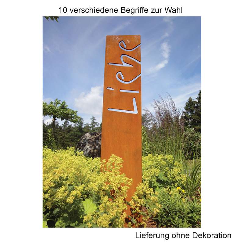 Mecondo OSAS Denkstele Freude Liebe Ruhe 100 cm Cortenstahl Gartendekoration Begriff nach Wahl