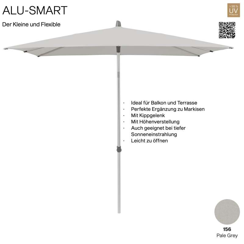 GLATZ Sonnenschirm ALU-SMART quadratisch 200 x 200 cm Gestell natureloxiert Farbe 156 Pale Grey Mitt
