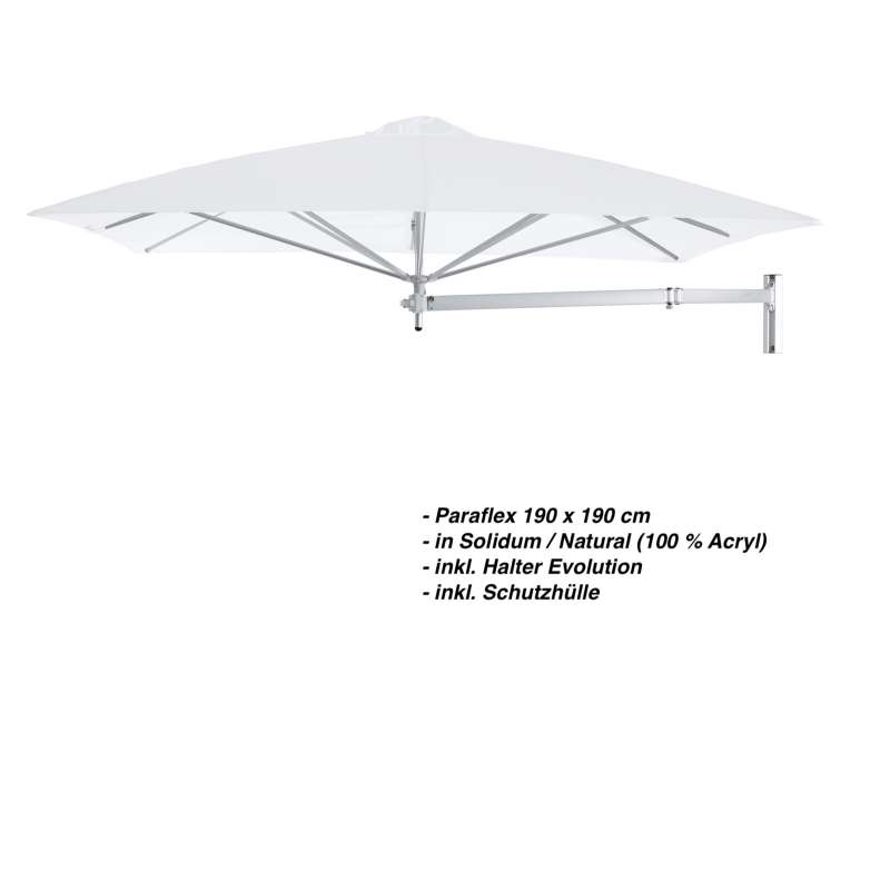 Umbrosa Paraflex 190 x 190 cm Sonnenschirm Solidum Natural SET Wandschirm inkl. Halterung