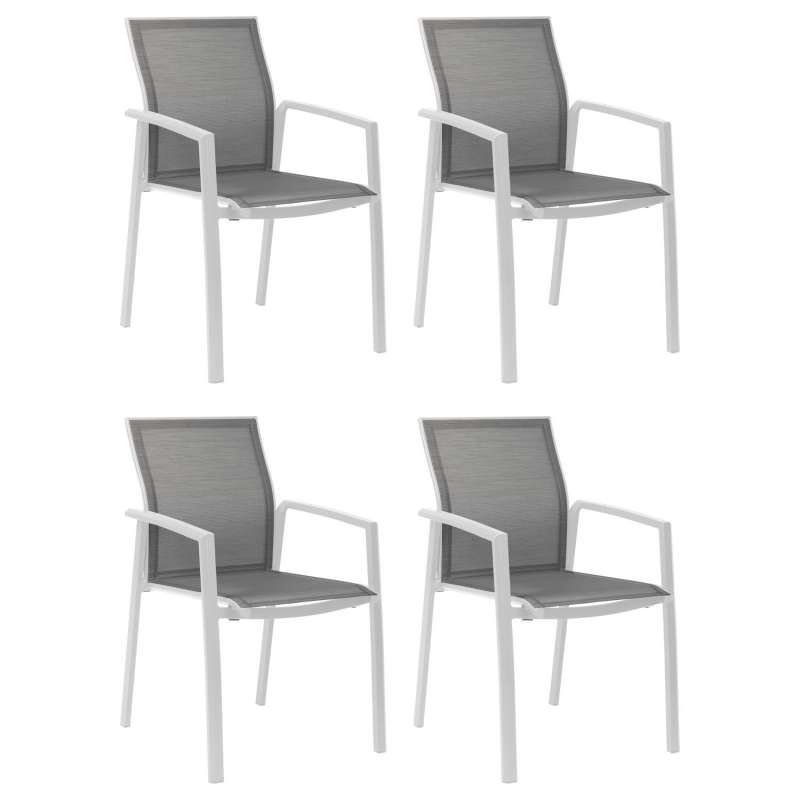 Stern 4er-Set Stapelsessel Kari Aluminium weiß/Textilen silber Gartenstuhl Stapelstuhl
