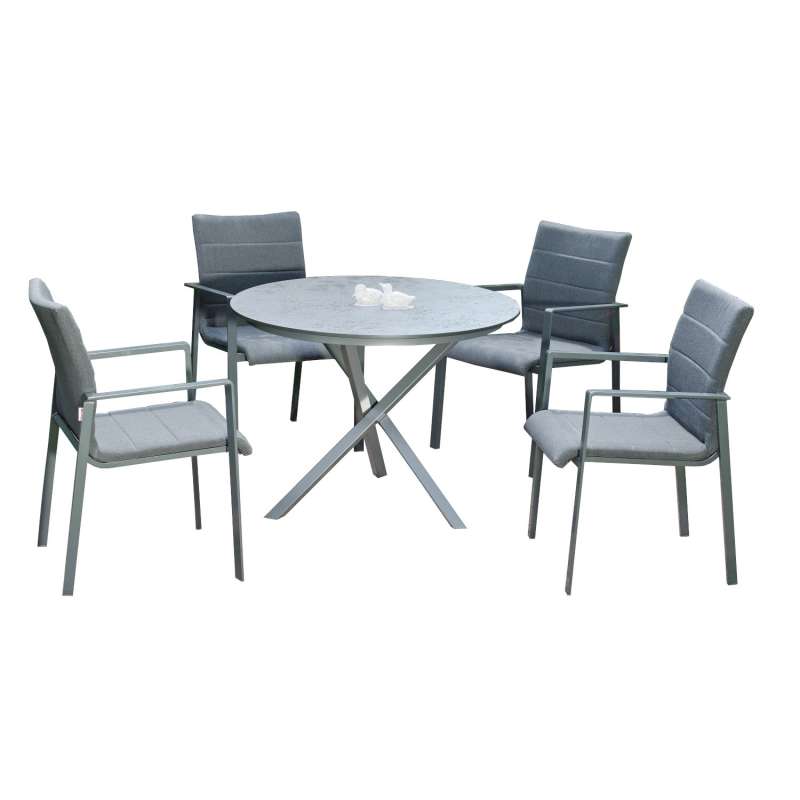 Sonnenpartner 5-teilige Sitzgruppe Kingdom & Base-Spectra Ø 100 cm Aluminium mit Sunbrella anthrazit