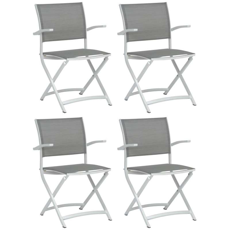 Stern 4er-Set Balkon-Klappsessel Camillo Aluminium weiß/Textilen silber Balkonstuhl Klappstuhl