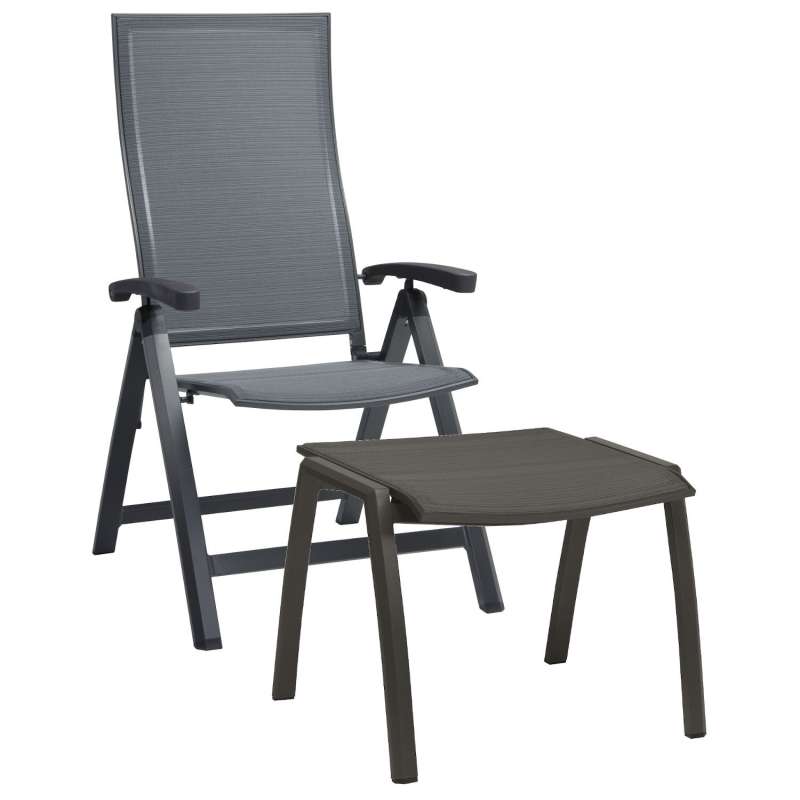 Stern Klappsessel Kari mit Fußhocker Aluminium anthrazit/Textilen karbon Gartenstuhl Hochlehner
