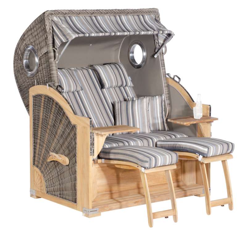 SunnySmart Garten-Strandkorb Rustikal 500 PLUS TEAK COMFORT 3/4-Liegemodell 2-Sitzer XL basalt-grau/