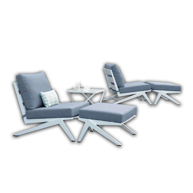 Stern 5-teilige Lounge-Sitzgruppe Jackie 2 Sessel mit Hockern und Tisch Aluminium weiß/seidengrau