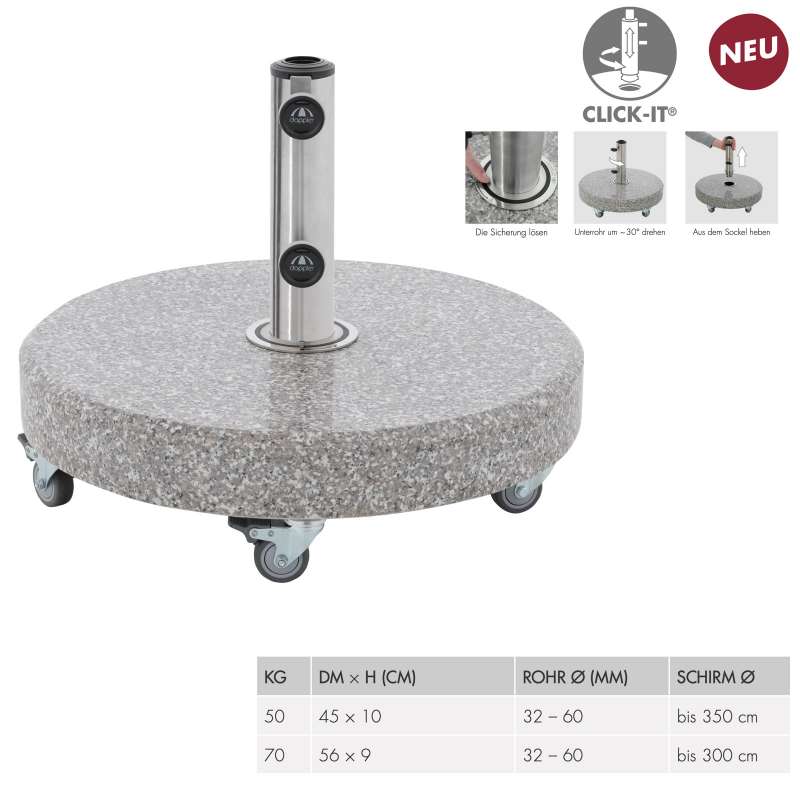 Doppler CLICK-IT® Granitsockel 50 oder 70 kg auswählbar 85897 Rollsockel inkl. Standrohr