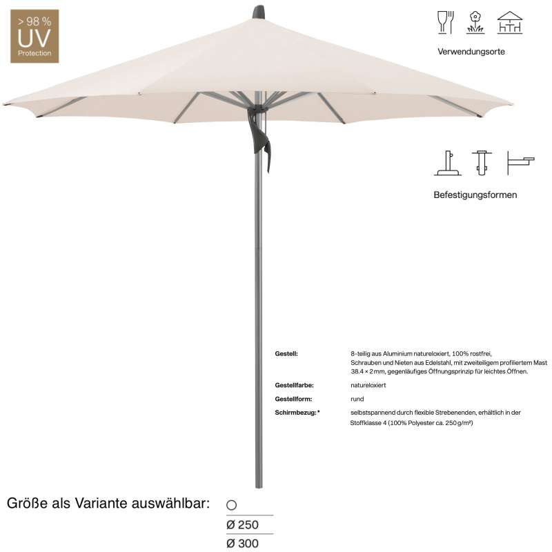 GLATZ Sonnenschirm FORTINO® rund ø 250 oder ø 300 cm Stoffklasse 4 Vanilla 453 Mittelmastschirm