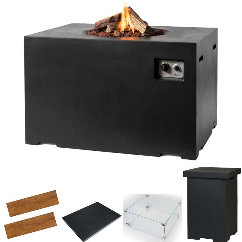 Happy Cocooning Mania Feuertisch Lounge&Dining Komplettset 19,5 kW rechteckig 107x80x67 cm Beton-Opt