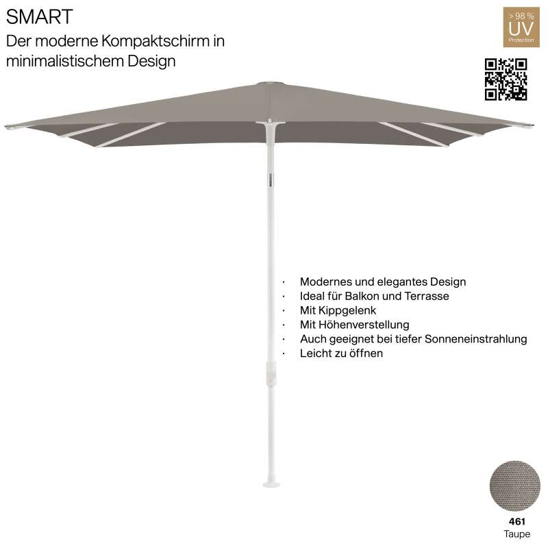 GLATZ Sonnenschirm SMART quadratisch 240 x 240 cm Gestell matt weiss Stoff Farbe 461 Taupe Mittelmas