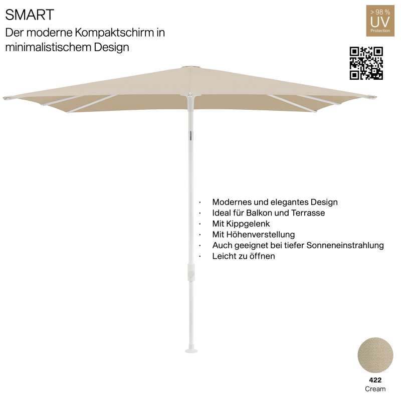 GLATZ Sonnenschirm SMART quadratisch 240 x 240 cm Gestell matt weis Stoff Farbe 422 Cream Mittelmast