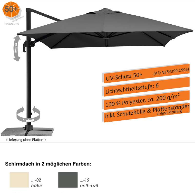 Schneider Schirme Rhodos Grande Sonnenschirm 400 x 300 cm in 2 Farbvarianten Freiarmschirm