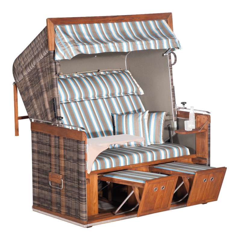 Sonnenpartner Strandkorb Präsident Teak 2-Sitzer XL Liegemodell cappuccino/taupe mit Sonderausstattu