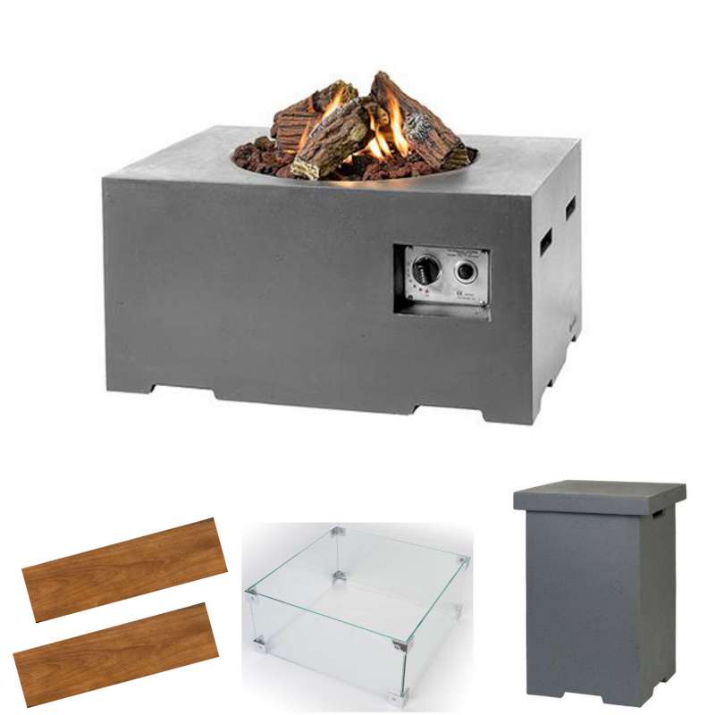 Happy Cocooning Mania Feuertisch Komplettset 12 kW rechteckig klein 80x60x40 cm Beton-Optik grau