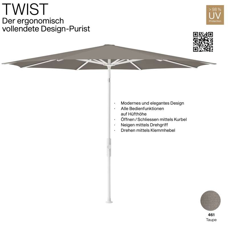 GLATZ Sonnenschirm TWIST rund ø 300 cm Gestell matt weiss Stoff Farbe 461 Taupe Mittelmastschirm