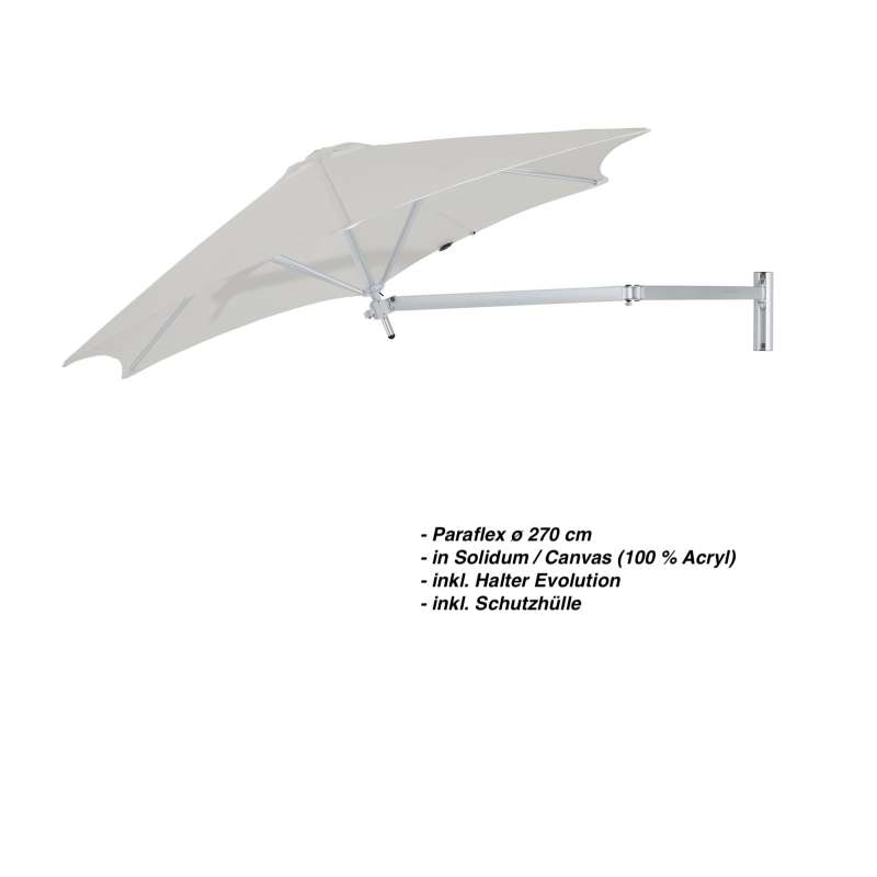 Umbrosa Paraflex ø 270 cm Sonnenschirm Wandschirm SET Solidum Canvas inkl. Halterung