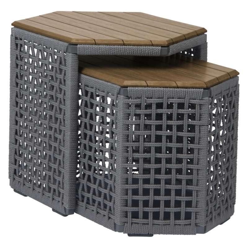 Stern 2er-Set Beistelltische Timantti Aluminium anthrazit/platin/Teakholz Loungetisch Gartentisch