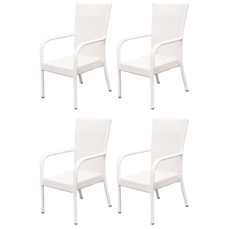 Inko 4er-Set Stapelsessel Dodo Aluminium/Geflecht weiß Stapelstuhl 60x57x93 cm Polyrattan
