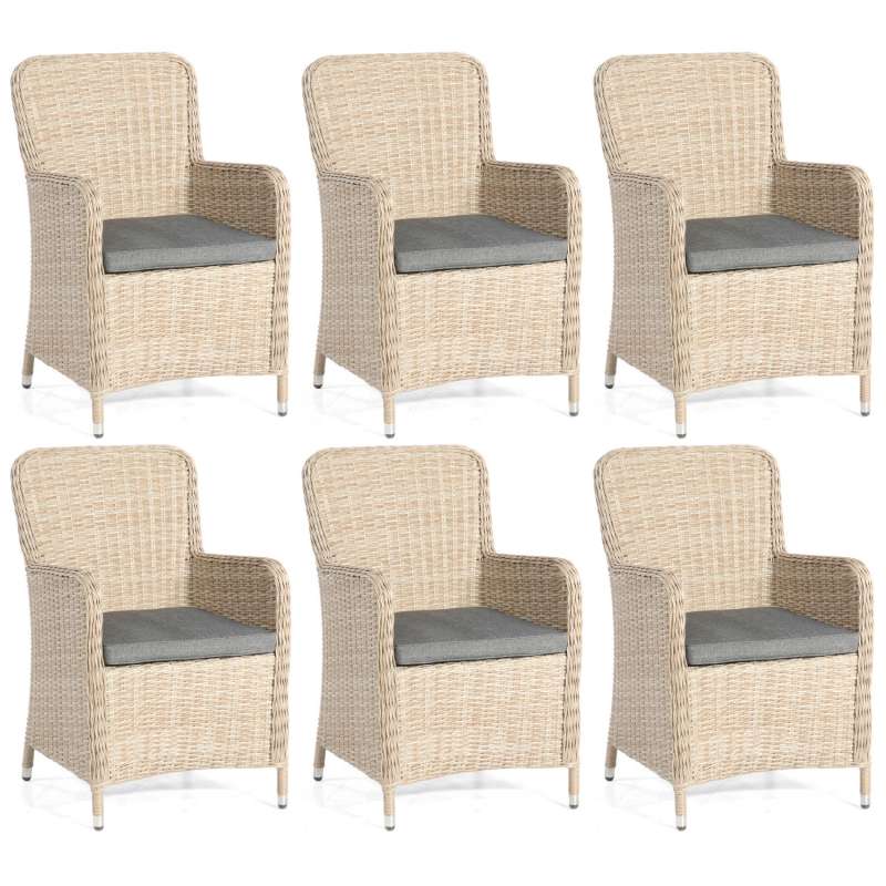 SunnySmart 6er-Set Garten-Sessel Vigo II Aluminium mit Kunststoffgeflecht sandstone