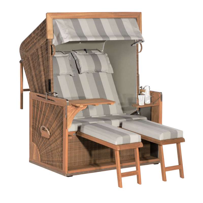 Sonnenpartner Strandkorb Admiral 2-Sitzer XL 3/4-Liegemodell antikbraun/taupe mit 2 Komfortkopfkisse