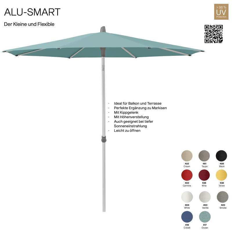 GLATZ Sonnenschirm ALU-SMART rund ø 300 cm Gestell natureloxiert Mittelstock in 11 Farben