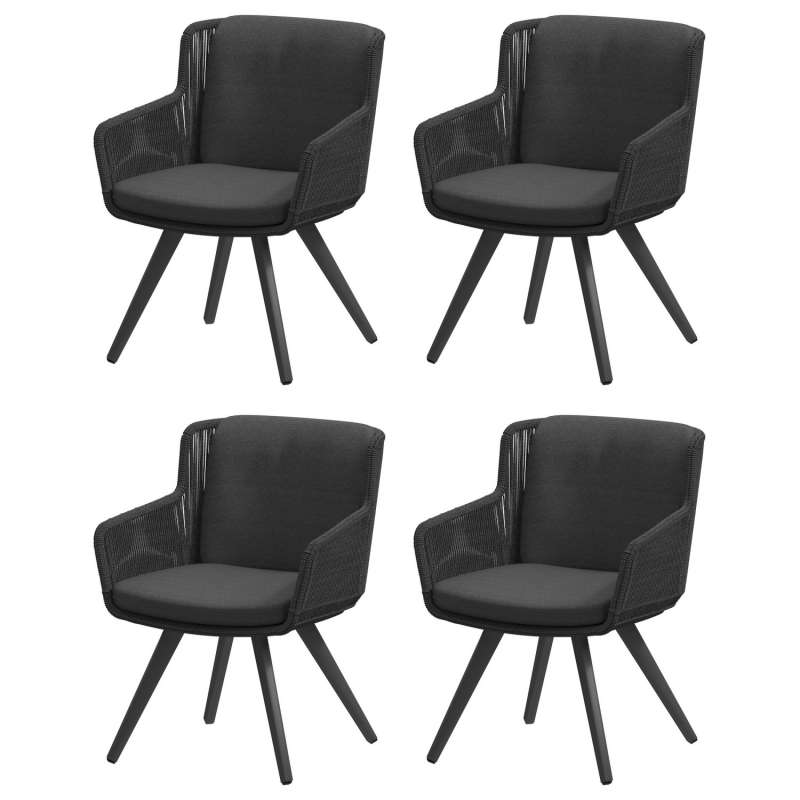 4Seasons Outdoor 4x Dining Sessel Flores anthrazit mit 2 Kissen Gartensessel Gartenstuhl