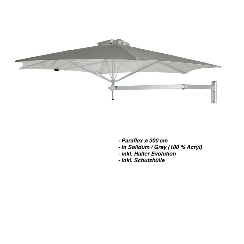 Umbrosa Paraflex ø 300 cm Sonnenschirm Wandschirm SET Solidum Grey inkl. Halterung