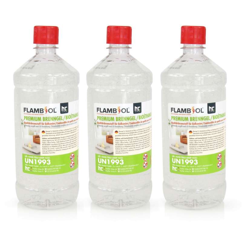 FLAMBIOL® Premium Brenngel 3x 1 L aus Bioethanol für Tischfeuer Ethanol Kamin Feuerstelle