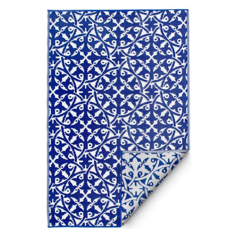 Fab Hab San Juan Outdoorteppich 240 x 300 cm Dark Blue aus recyceltem Plastik blau/weiß wetterfest