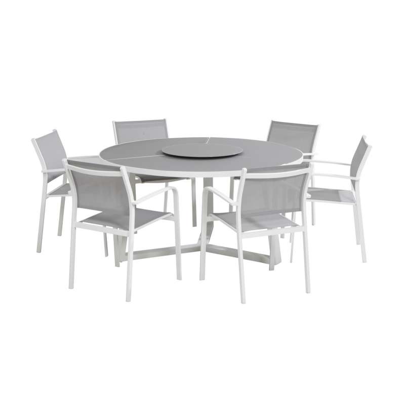 Aqua-Saar Hawaiian 7-teilige Sitzgruppe Diningtisch ø 150 cm mit Drehteller SET