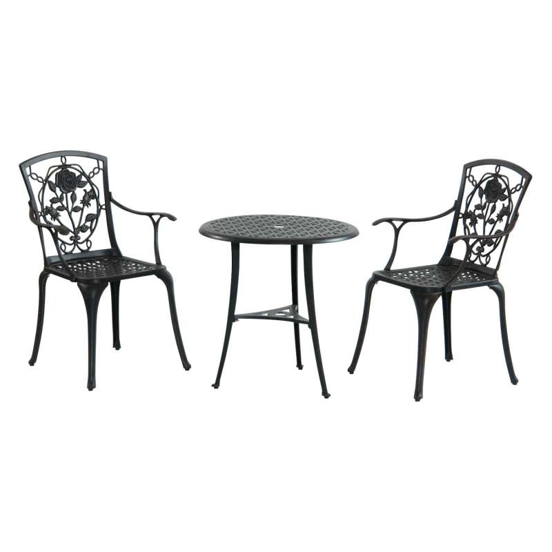 Inko Bistro-Set Rose Alu-Guss Tisch Ø 66 cm Stühle mit Armlehnen 2 Farben zur Wahl