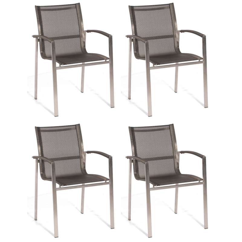 Sonnenpartner 4x Stapelstühle Millenium Edelstahl/Textilen metallic-grau Stapelstuhl