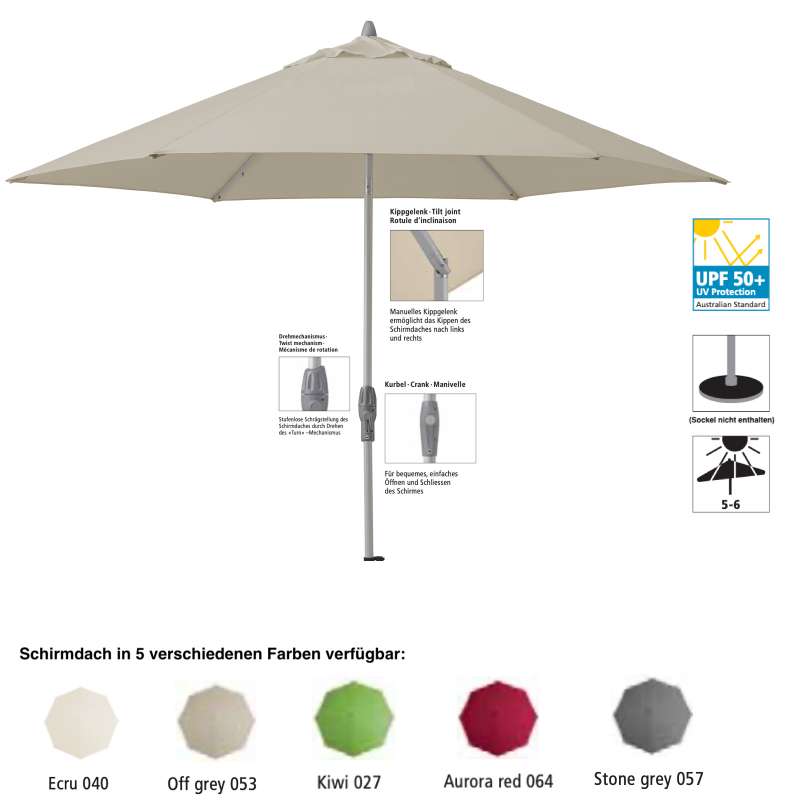 Sonnenschirm SUNCOMFORT® by Glatz Shell Turn rund ø 300 cm in 5 Farbvarianten Mittelmast