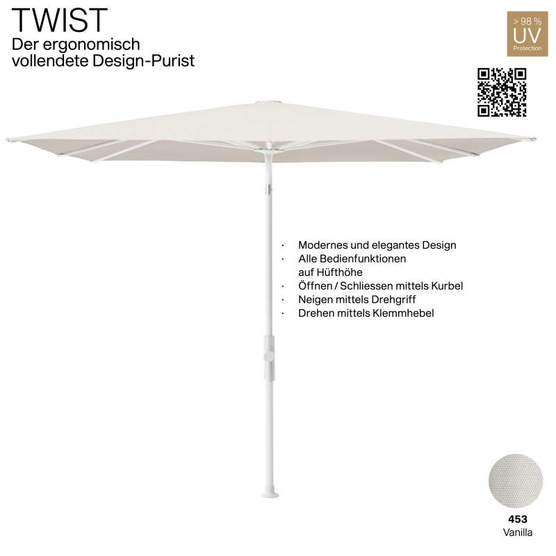 GLATZ Sonnenschirm TWIST 210 x 150 cm Gestell matt weiss Stoff Farbe 453 Vanilla Mittelmastschirm