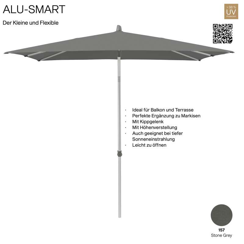 GLATZ Sonnenschirm ALU-SMART quadratisch 240 x 240 cm Gestell natureloxiert Farbe 157 Stone Grey Mit
