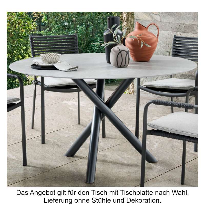 SIT Mobilia Gartentisch Tubo Edelstahl eisengrau/wählbare Tischplatte rund Ø 120 cm Tisch Terrassent