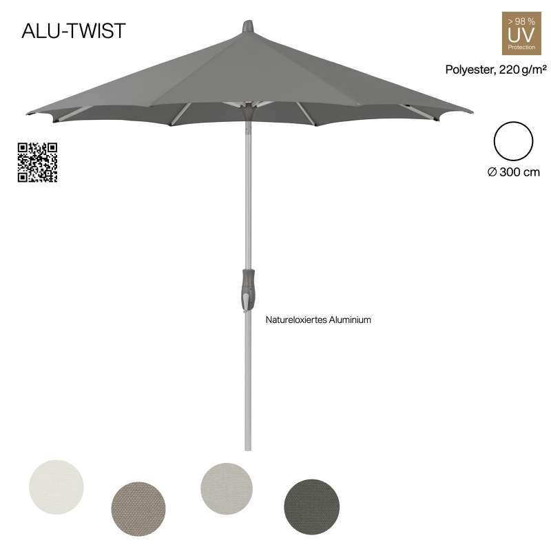 GLATZ Sonnenschirm ALU-TWIST rund ø 300 cm in 4 Farben Stoffklasse 2 Mittelstock