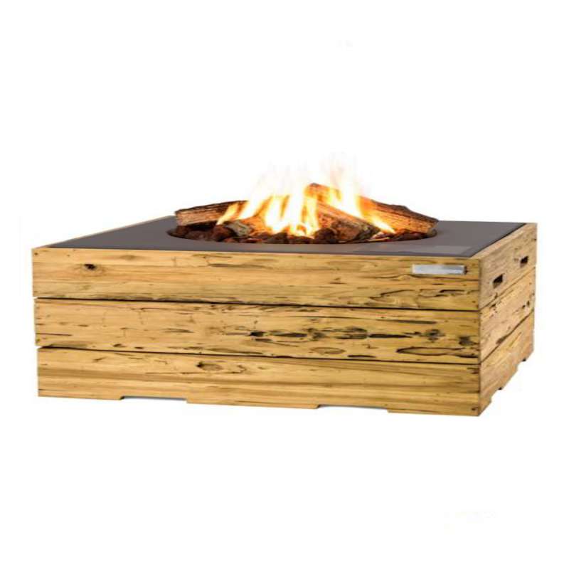 Happy Cocooning Mania Feuertisch 19,5 kW rechteckig 107x80x45 cm Teakholz Driftwood/grau