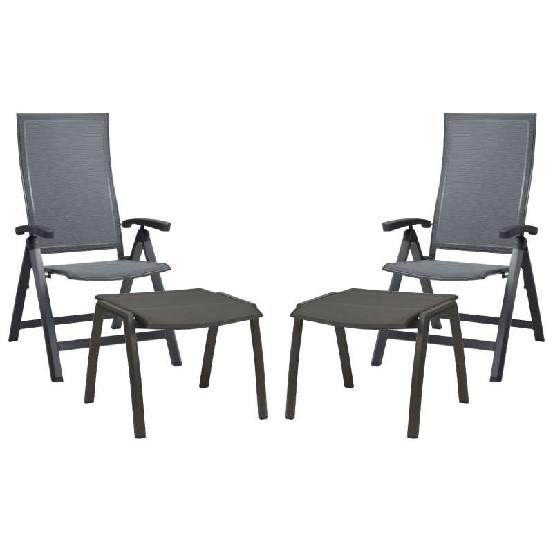 Stern 4-teiliges Set Klappsessel Kari mit Fußhocker Aluminium anthrazit/Textilen karbon Gartenstuhl