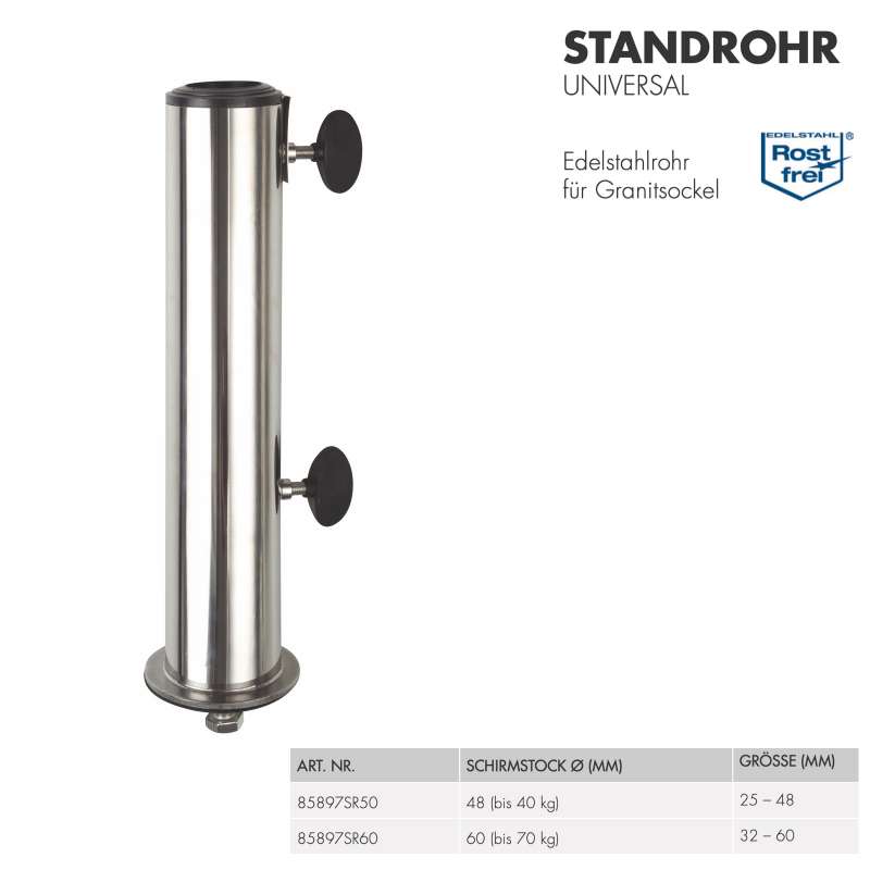 Doppler Strandrohr für Granitsockel 25 – 48 oder 32 – 60 auswählbar aus Edelstahl 85897