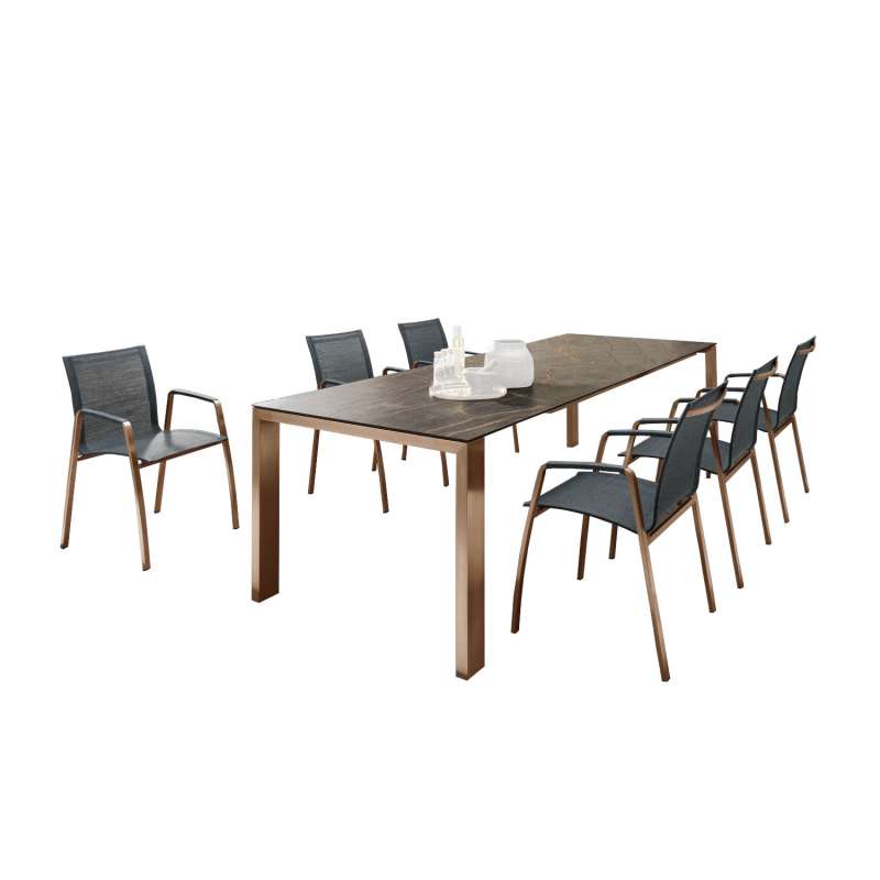 SIT Mobilia 7-tlg Sitzgruppe Olympia Oslo Tinto Edelstahl Kupfer cobre 210/270x95 cm