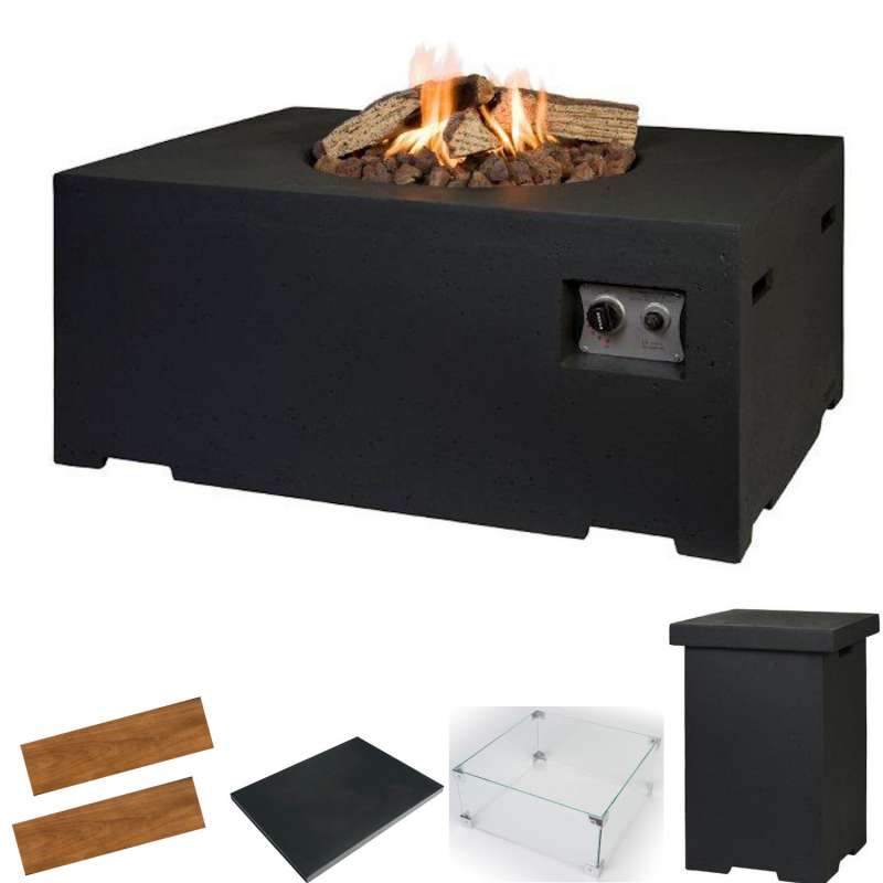 Happy Cocooning Mania Feuertisch Komplettset 19,5 kW rechtekig groß 107x80x46 cm Beton-Optik schwarz