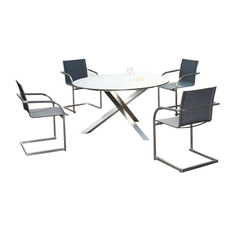 Sonnenpartner 5-teilige Sitzgruppe Infinity & Base-Spectra Ø 134 cm Edelstahl mit Textilen pearl-bla