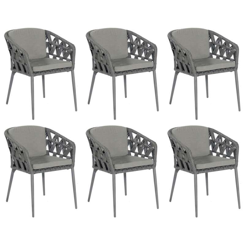 Sonnenpartner 6er-Set Gartensessel Fairmont Aluminium mit Polyrope schwarzgrau Gartenstuhl Sessel
