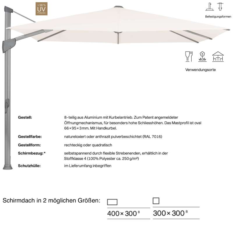 GLATZ Sonnenschirm FORTANO® Ampelschirm 300 x 300 / 400 x 300 cm Freiarmschirm Vanilla 453
