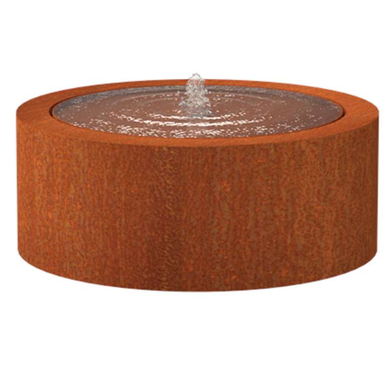 Adezz Wassertisch rund Corten-Stahl Rost braun/orange Wasserspiel mit Pumpe & LED verschiedene Größe